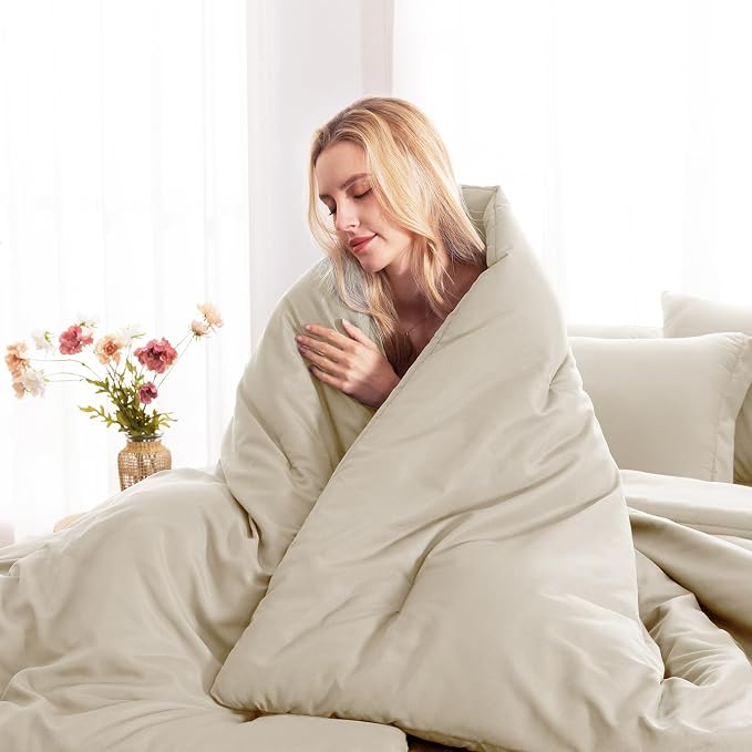CozyLux Queen Comforter Set Oatmeal, 7 Pieces Bed in a Bag Queen Comforter Set - Image 7