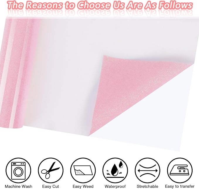 ​TORC Pink Glitter HTV Pink Heat Transfer Vinyl HTV Rolls - Image 2