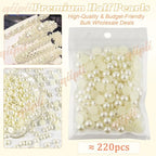 qiipii 220PCS 10mm Beige White Round Half Round Pearls - Image 2