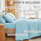 MUXHOMO 7 Pieces Queen Comforter Set, Seersucker Bed in a Bag Queen Size - Image 4