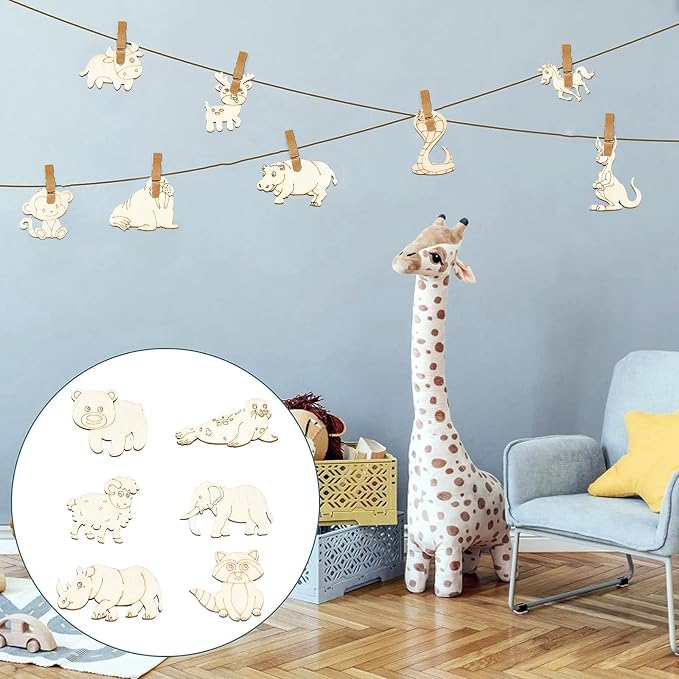 100 Pcs Unfinished Wooden Animal Cutouts Cute Blank Wood Slices - Image 7