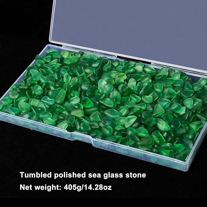QEQEKAKA Sea Glass Stones for Crafts About 1LB Green Glass Pebbles Gemstones - Image 3