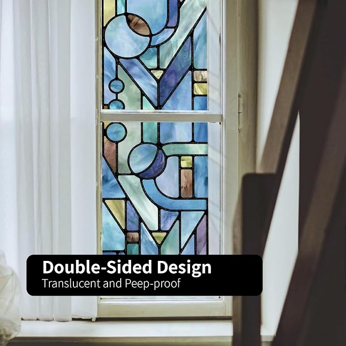 Original Hand Drawn Faux Stained Glass Window Film, Double-Sided Privacy Static - Image 4