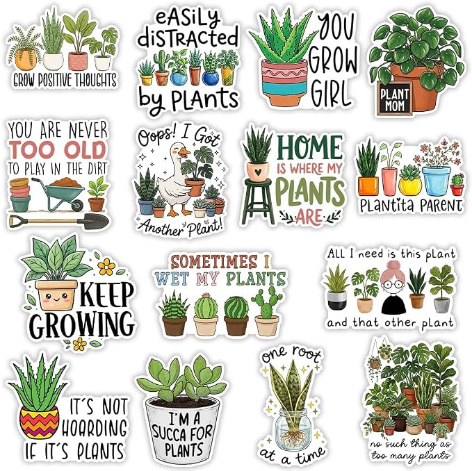 MAIANEY Cute Plant Stickers Pack 15Pcs, Funny Gardening Vinyl Decals by Maianey