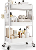TOOLF 3 Tier Rolling Cart Storage Organizer, Metal Rolling Utility Cart with Wheels, Hooks & Bins Esthetician Craft Art Sturdy Storage with Pegboard for Bathroom, Kitchen, Office, Nursery Diaper