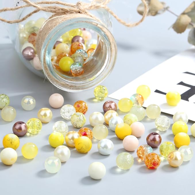 DUQGUHO 8mm Yellow Beads for Jewelry Making Yellow Glass Beads for Crafts - Image 2