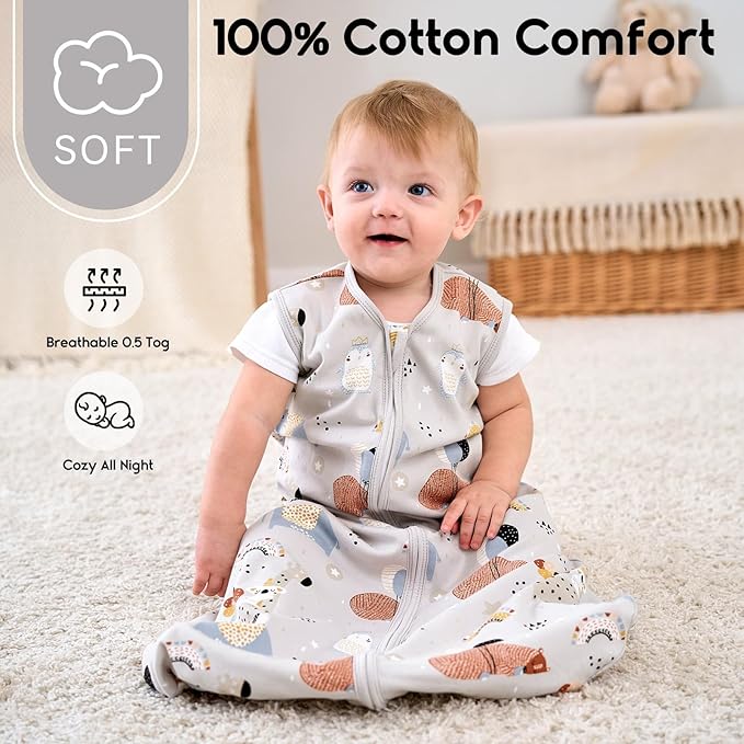 Yoofoss Baby Sleep Sack 12-18 Months 0.5 Tog Wearable Blanket for Baby, 3 Pack 100% Organic Cotton Infant Toddler Sleeping Sack 2-Way Zipper Lightweight Sleep Sack