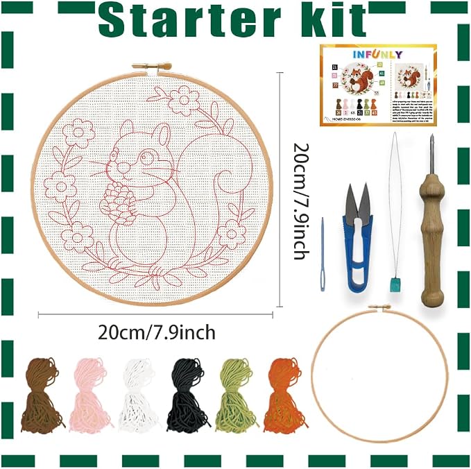 INFUNLY Squirrel Punch Needle Embroidery Kit 8.7 Inch Round Punch Needle Craft - Image 2