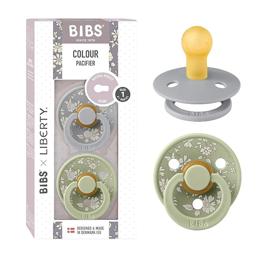 BIBS Colour Liberty Soother 2-Pack, BPA Free Dummy Pacifier, Round Nipple. Natural Rubber Latex, Made in Denmark, Size 1 (0-6 Months), Capel Sage