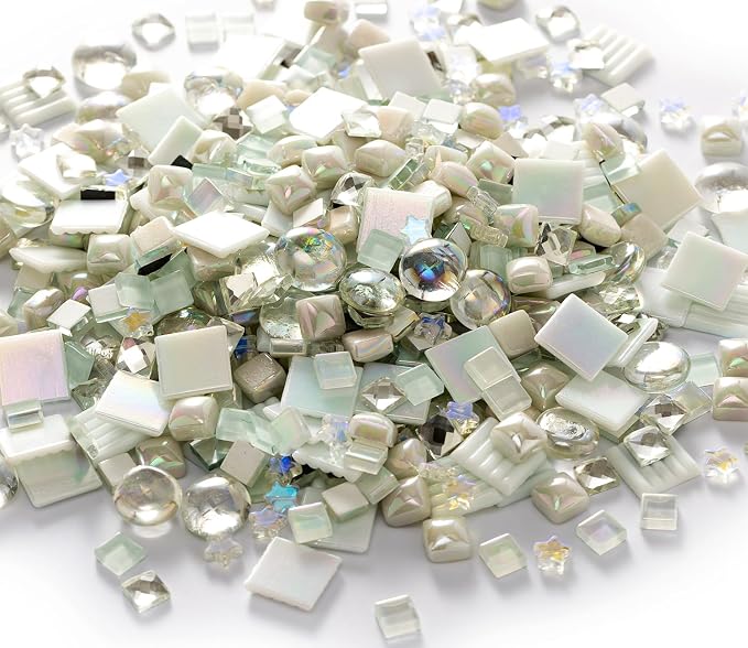 Lanyani 430Pcs Iridescent White Glass Mosaic Tiles Variety Styles Mosaic Tiles - Image 9