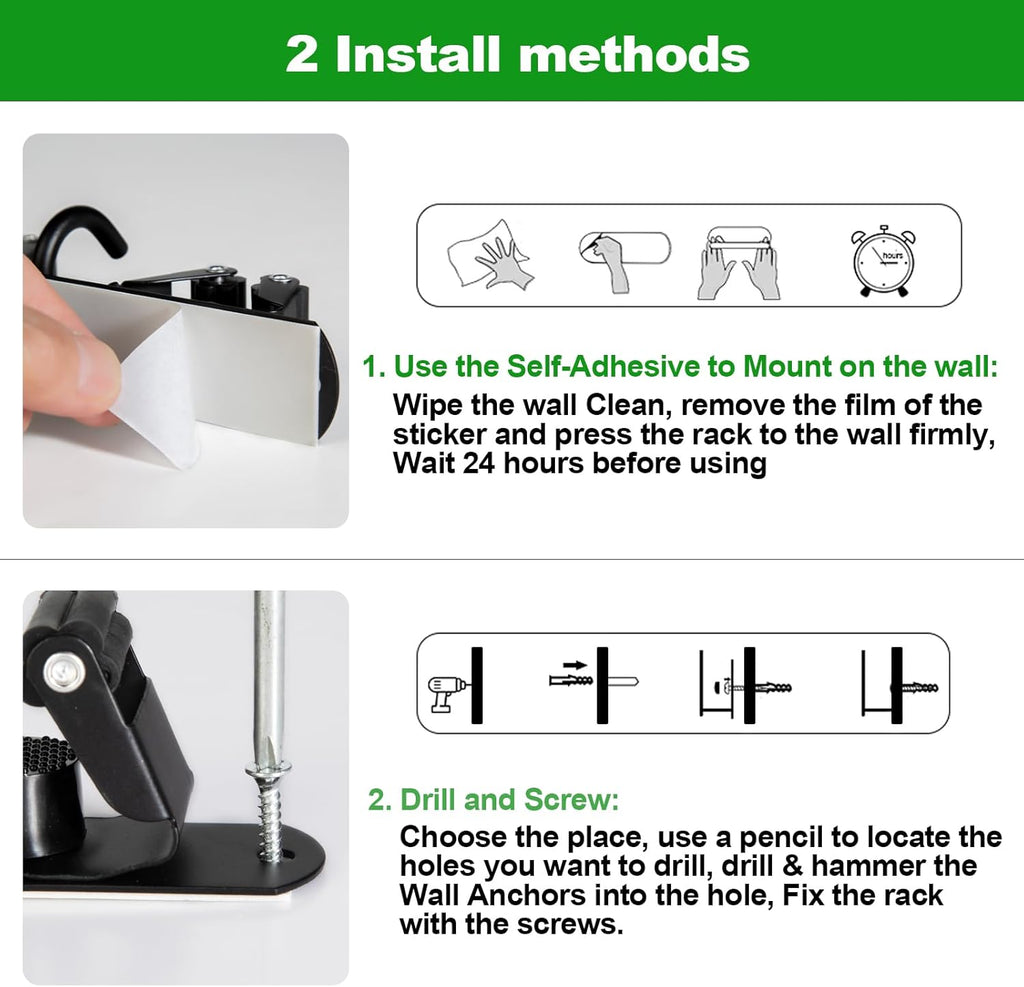 voze 3 Racks and 4 Hooks Mop and Broom Holder Wall Mount, Self Adhesive Heavy Duty Broom Organizer Storage Tool Racks for Kitchen Garden Laundry Garage