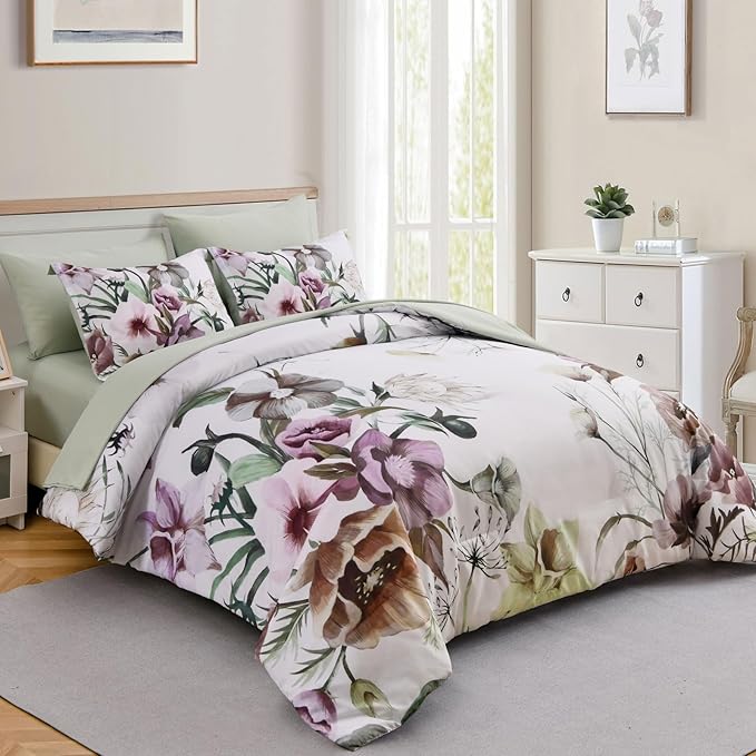Luxudecor Floral Comforter Set Queen Size 7 Piece, Elegant Floral Comforter - Image 2