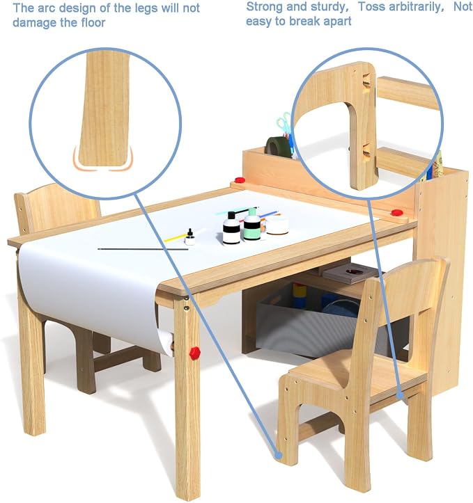 GDLF Kids Art Table and 2 Chairs, Wooden Craft Desk, Activity & Drawing - Image 6