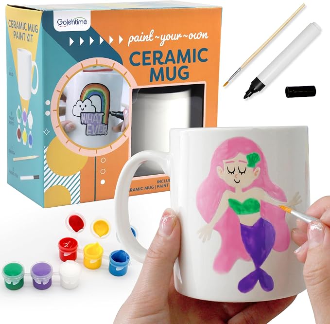 Paint Your Own Mug Kit for Adult Kids Craft Art Activity Plain Blank White by Goldentime