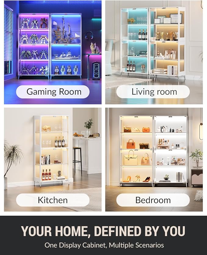 Display Cabinet with Glass Doors, 4-Tier Curio Cabinet, Adjustable Shelves - Image 9
