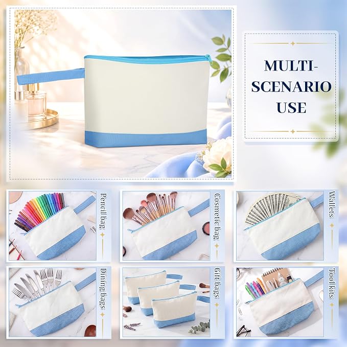 Silkfly 15 Pcs Cotton Canvas Makeup Bags Cosmetic Zipper Bags 10.2 x 5.5 x 2'' - Image 4