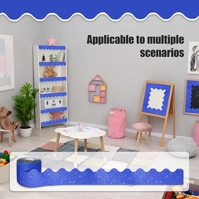70Ft Shine Deep Blue Bulletin Board Borders，Scalloped Poster Boards Decorations - Image 6