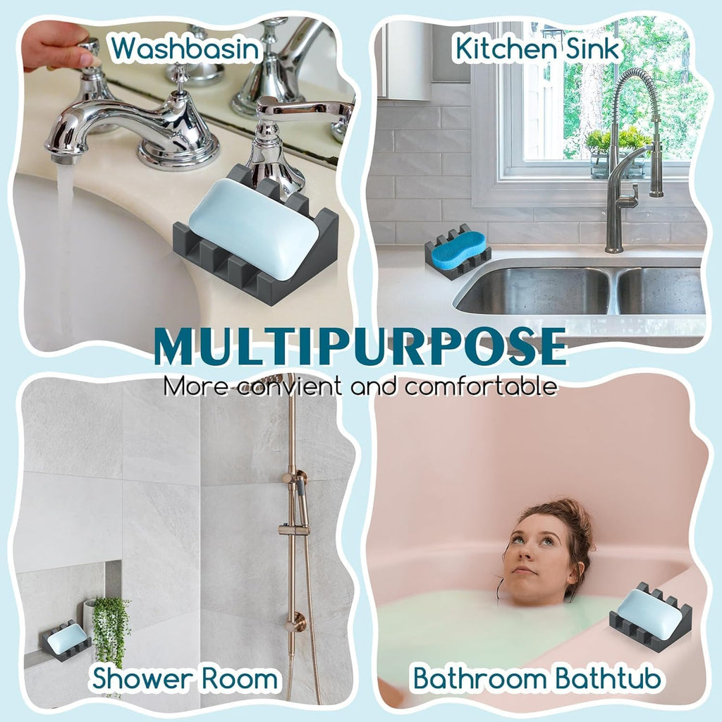 Silicone Soap Dish for Bar Soap Holder for Shower Bathroom Self Draining Waterfall Drying Tray Keep Soap Bars Dry Clean & Easy Cleaning (Gray, 1)