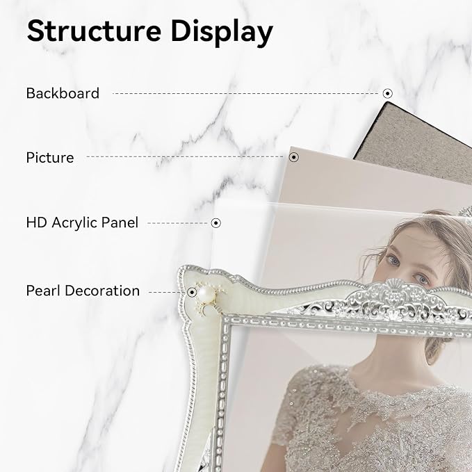 DIKAR 4x6 Vintage Picture Frames, Retro Silver Baroque Photo Frame - Image 7