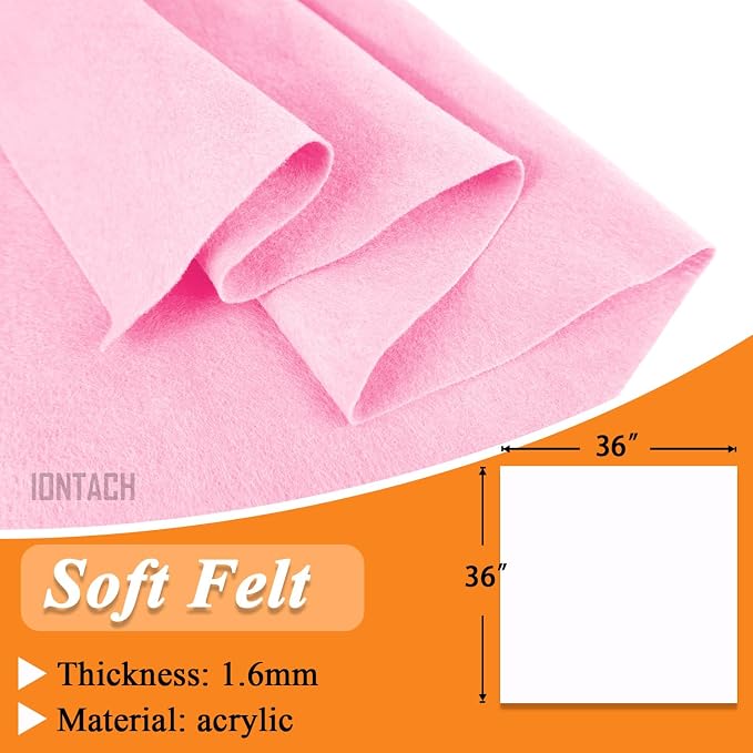 IONTACH 36" X 36" Light Pink Soft Felt Fabric 1.6mm Thick | Felt Sheets - Image 3