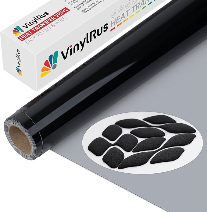 VinylRus Puff Heat Transfer Vinyl-12” x 5ft Black Heavy Duty Puff Iron on Vinyl by VinylRus