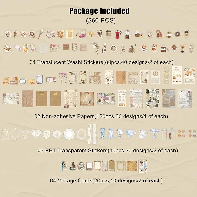 Esweny 260PCS Vintage Journaling Scrapbooking Supplies Scrapbook Sticker Paper - Image 2