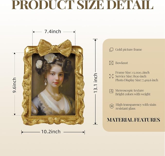 Cuspin 8x10 Gold Picture Frame, Vintage Bow Photo Frame, Resin Ornate Decor | - Image 4