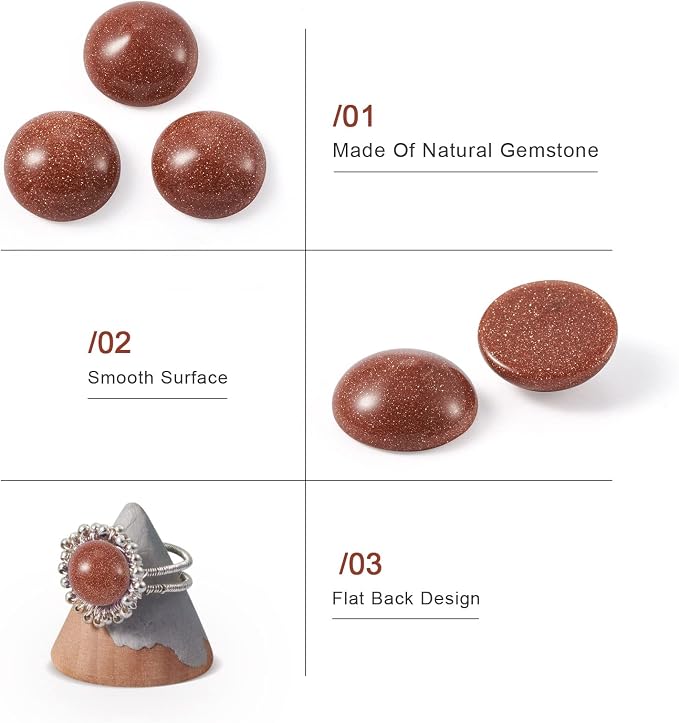 FASHEWELRY 50Pcs Natural Synthetic Goldstone Cabochons Flat Back Gemstone - Image 6