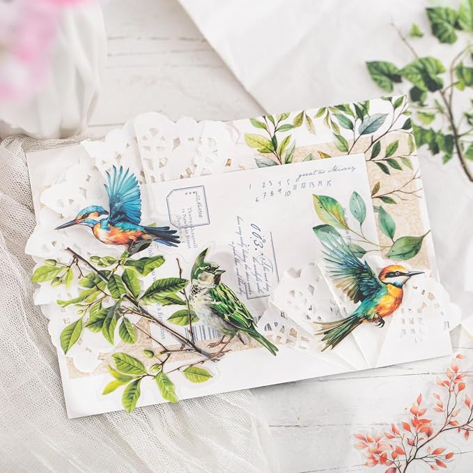 120-Piece Clear Bird & Floral Branch Sticker - Image 7