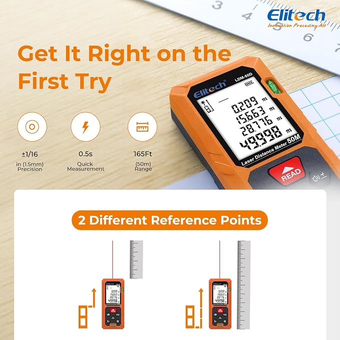 Elitech Laser Measuring Tool, 165ft Laser Tape Measure - Image 3