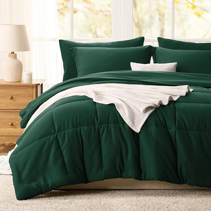 CozyLux Oversized King Comforter Sets Emerald Green, 7 Pieces Bed in a Bag - Image 8