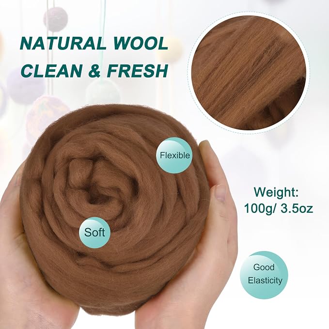 uxcell Needle Felting Wool, 3.5 Oz Nature Fibre Wool Yarn Roving - Image 2