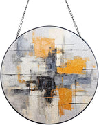 Grey and Yellow Abstract Art Painting Printed 4in（10cm） Glass Sunspot, Suitable by Unknown