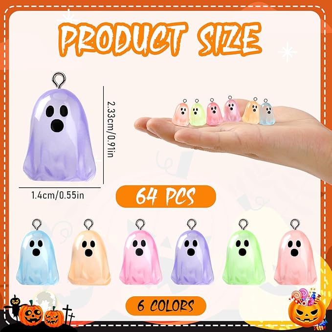 Augshy 64Pcs Halloween Luminous Mini Resin Ghost Charms Jewelry Making | - Image 2