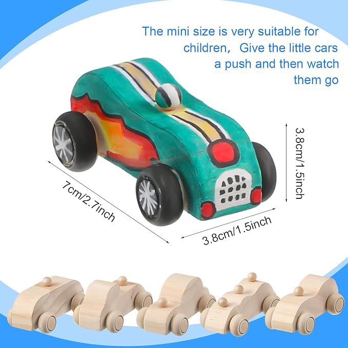Sumind 12 Pieces Wood DIY Car Toys Unfinished Wooden Cars Paintable Race Cars - Image 2