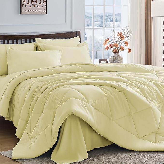 HEVUMYI Cream Yellow Cali-King Comforter Set by HEVUMYI