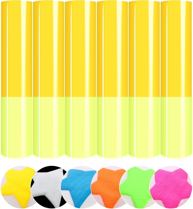 HTVSTD Neon Yellow Puff HTV Heat Transfer Vinyl 6pcs 12×10in | Vivid Color by CraftingEveryday