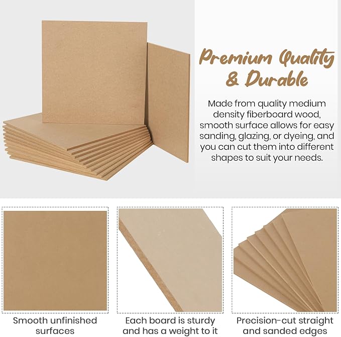 CALPALMY 12-Pack MDF Board 1/4 Inch Thick 12" x 12" Unfinished Wood Panels - Image 3