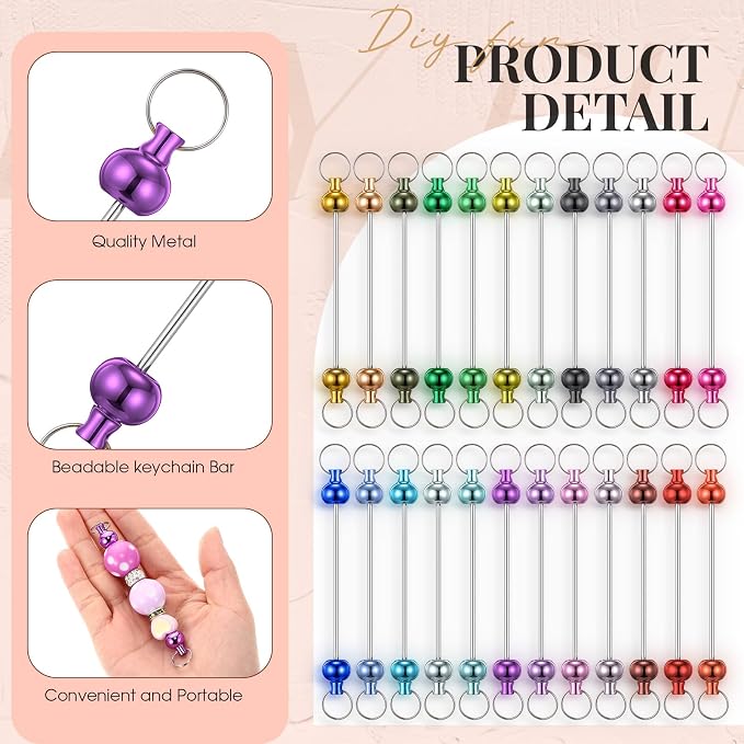 Tondiamo 24 Pcs Beadable Keychain Bars Bulk Blank DIY Metal Beaded Keychain - Image 4