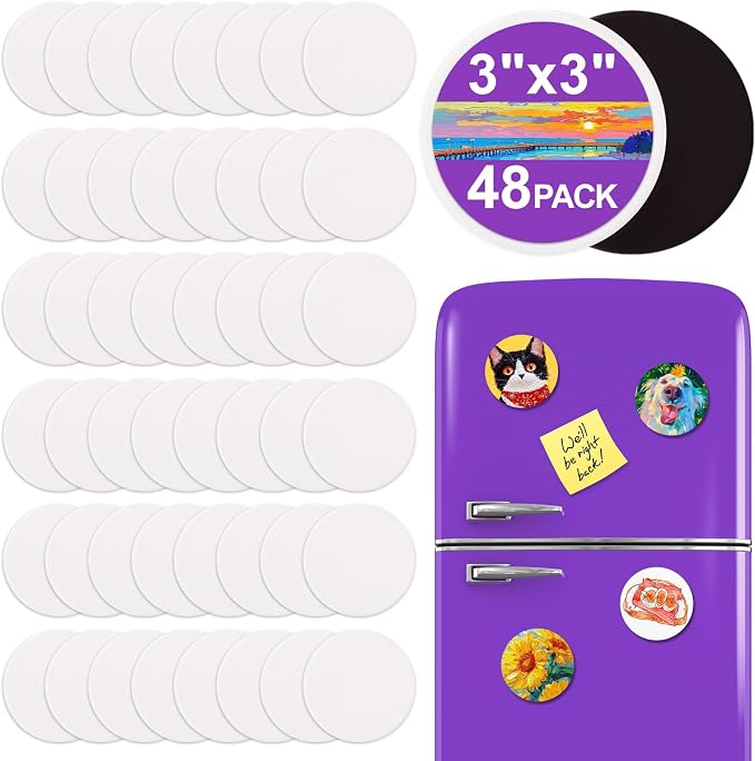 ESRICH 48Pack 3x3IN Round Mini Canvas Magnets, Small Magnetic Paint Canvas | by ESRICH