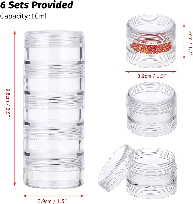 Hipiwe 6 Sets 5 Layers Plastic Round Storage Containers Small Art Craft - Image 4