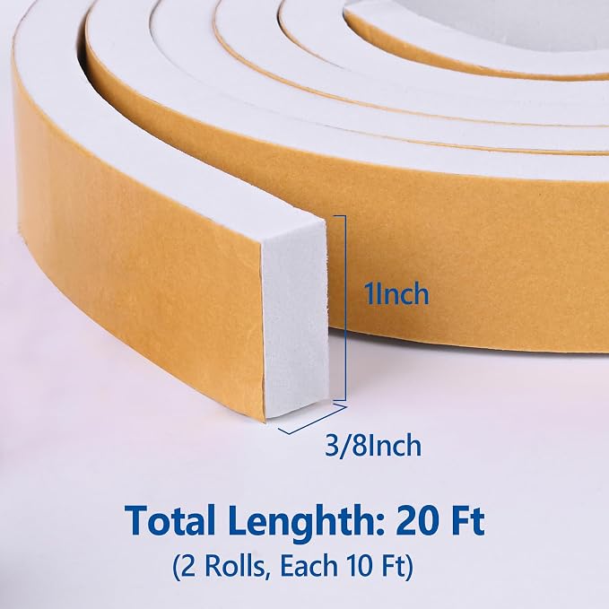 Self Adhesive Foam Tape Weatherstrip 1in x 3/8in x 20Ft High Density Foam - Image 2