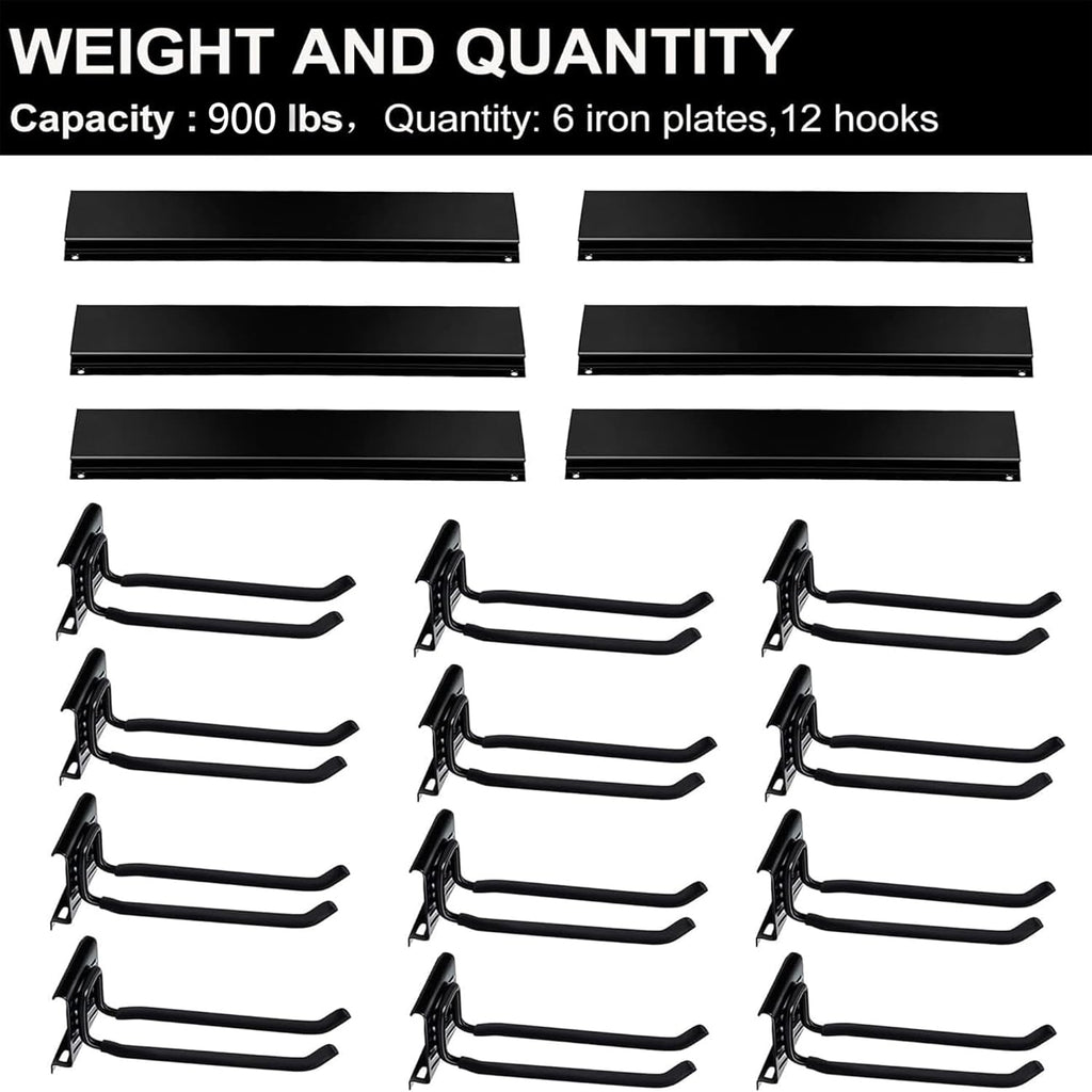 Wallmaster Garage Storage Organization Wall Mount, Garden Tool Rack Organizer Heavy Duty Folding Chair Hangers with 12 Adjustable Hooks 96inch Tracks Max Load 900lb