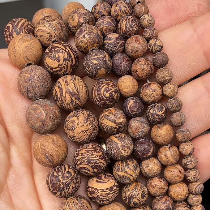 6mm Matte Brown Pictures Jaspers Bead, 15-Inch Matte Round Loose Stone Beads - Image 8