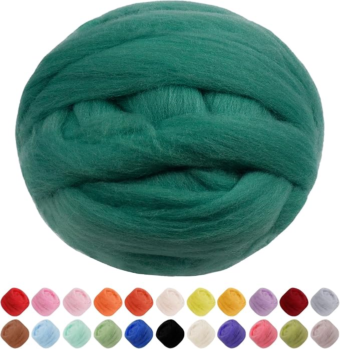 JeogYong Needle Felting Wool, 17.64oz Wool Roving Chunky Wool Yarn, Lake Green by JeogYong