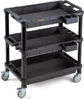ELAFROS Multi-Use Utility Cart - 32.4x18.3 Heavy-Duty Service Cart with 3 Deep Shelves, Industrial-Grade Tool Cart Mobile Organizer, Rolling cart Holds up to 500 lbs, Black