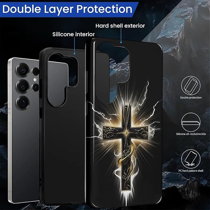 for Samsung Galaxy S25 Ultra Case, Cool Cross Pattern Glossy 2 in 1 Shockproof - Image 3