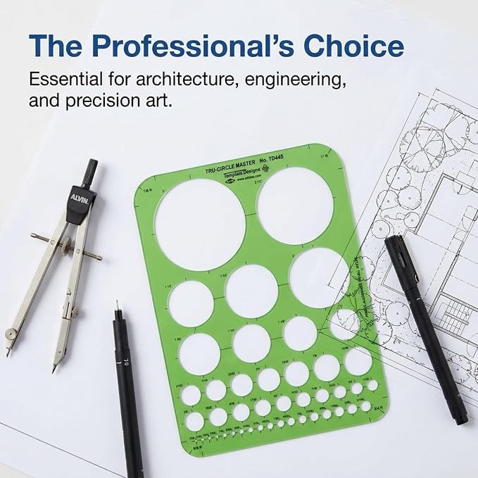 Alvin, Circle Guide Template, 44 Circles, 7 inches x 9.25 inches x .030 inches - Image 5