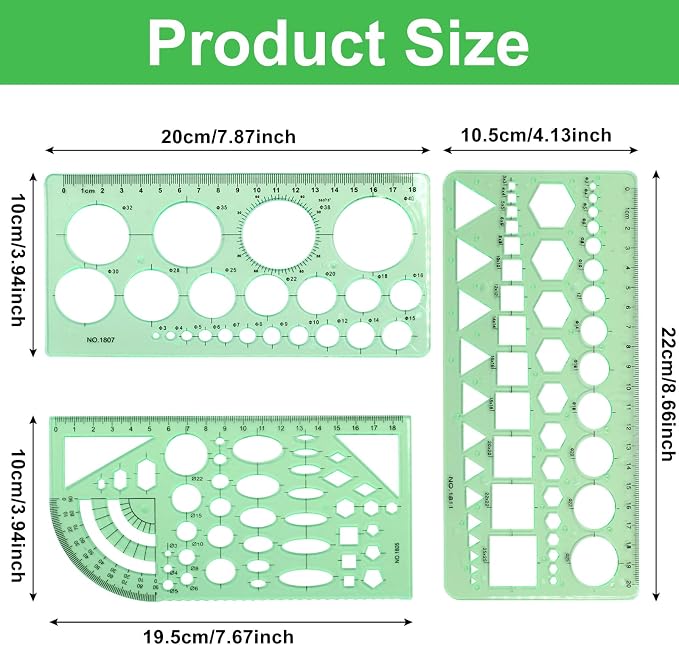 Circle Template Clear Green Plastic Drafting Set Style3 | Scale Drafting - Image 2