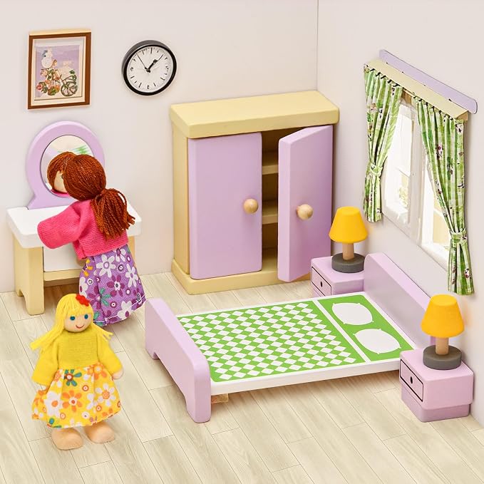 Toyssa Wooden Dollhouse Furniture Set, Pretend Play Toys Birthday Gift - Image 3